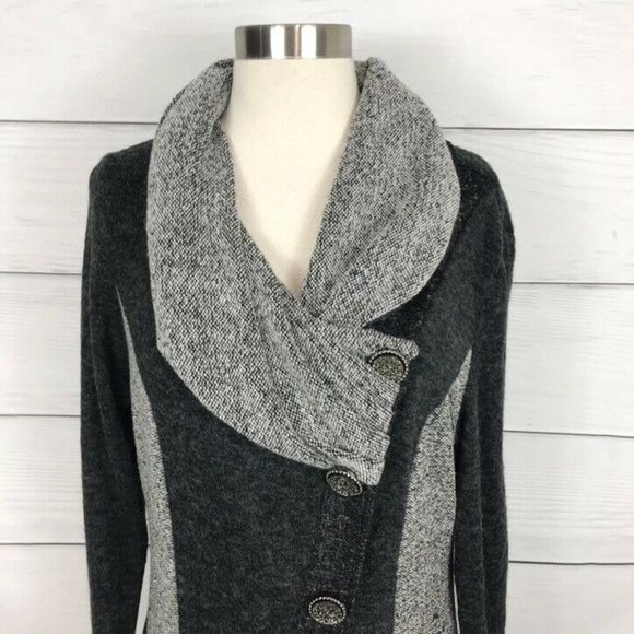 The Pyramid Collection Collared Ruffle Knit Jacket M Asymmetrical Duster Gray - Picture 2 of 10